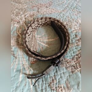 Coach SIG JACQUARD REVERSIBLE BELT STYLE F63298 Navy/Tan signature/Dark Brown